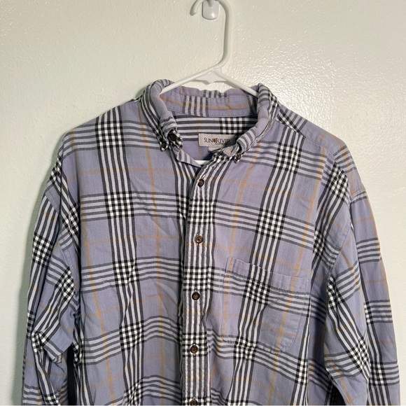 Vintage Sun River Clothing Flannel Button Down Blue Gray Plaid L - Picture 2 of 9